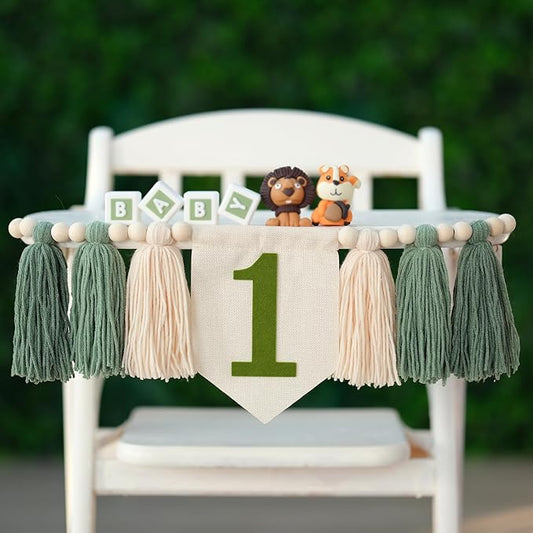 Green Wild One 1st Birthday High Chair Banner First Highchair Banner