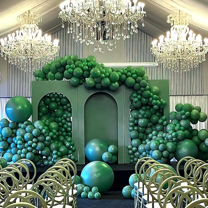PartyWoo Pearl Dark Green Balloons 140pcs Different Sizes Pack of 18