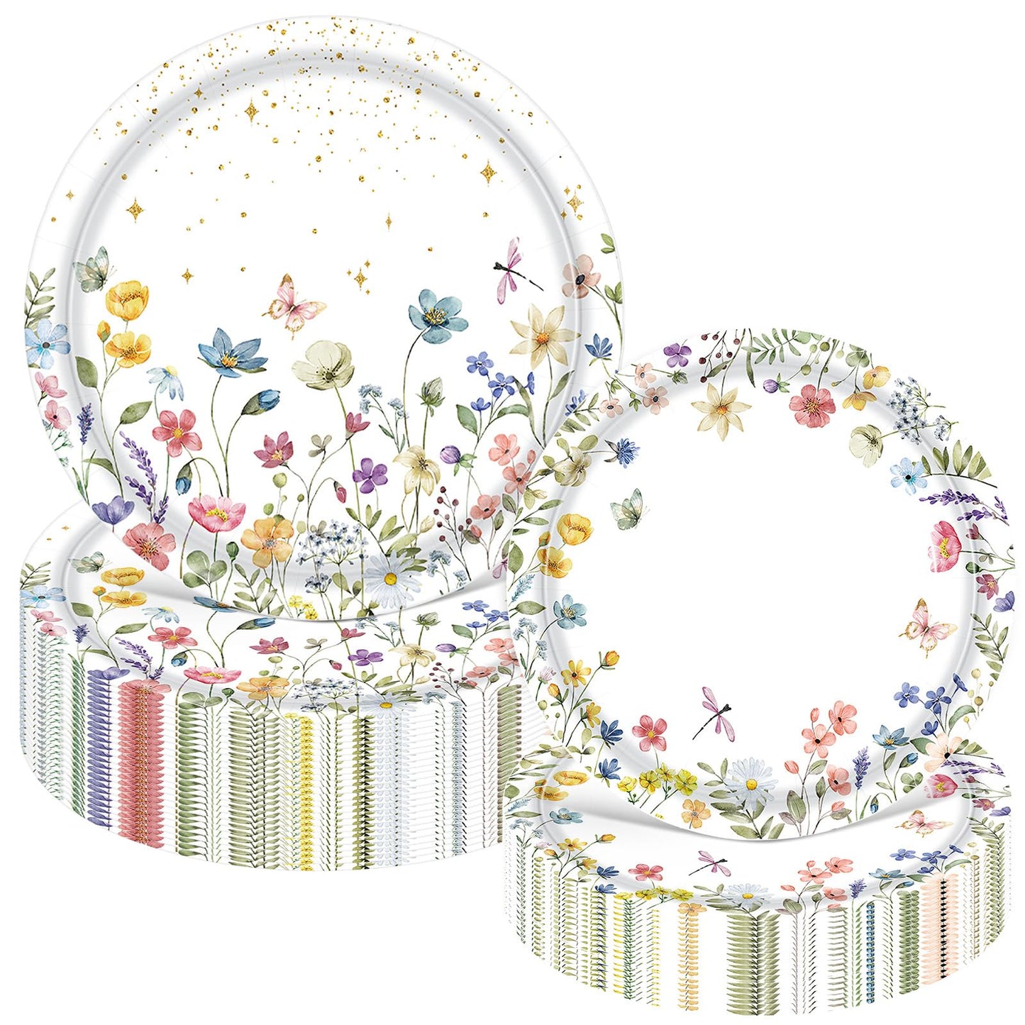Mumufy 100 Pack Floral Paper Plates 9" & 7" Disposable Wildflower