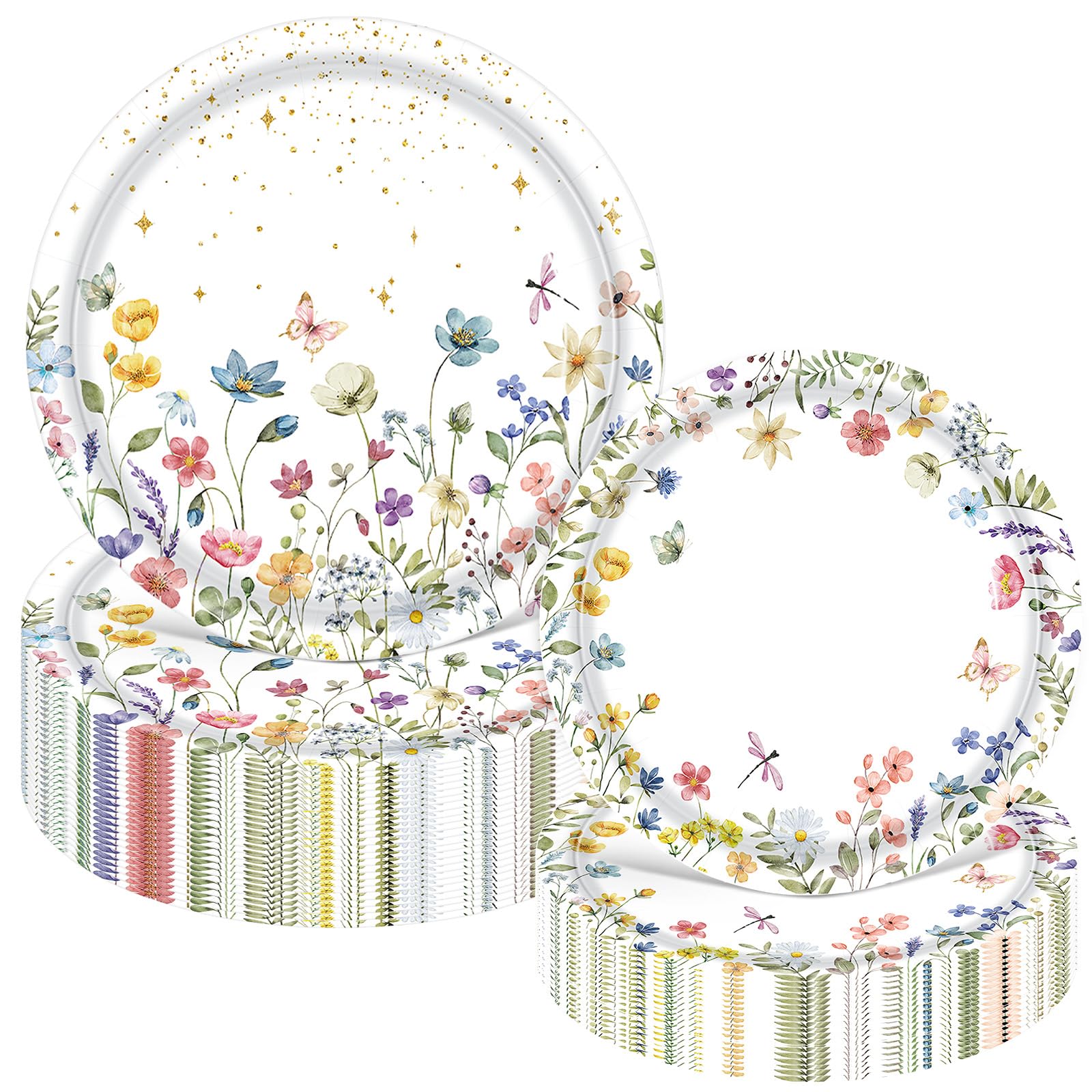 Mumufy 100 Pack Floral Paper Plates 9" & 7" Disposable Wildflower