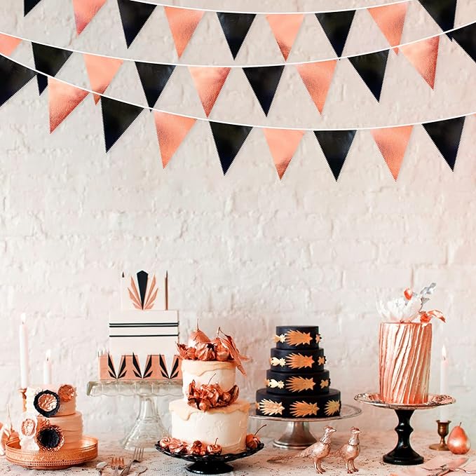 Black Rose Gold Party Decorations Triangle Pennant Banner Flag Rose