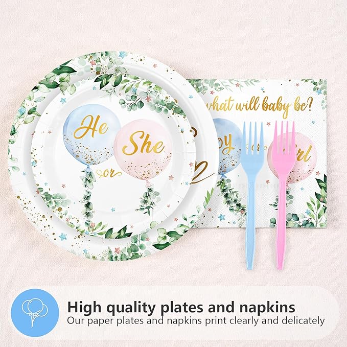 96 Pcs Baby Gender Reveal Party Supplies Balloon Baby Shower Plates