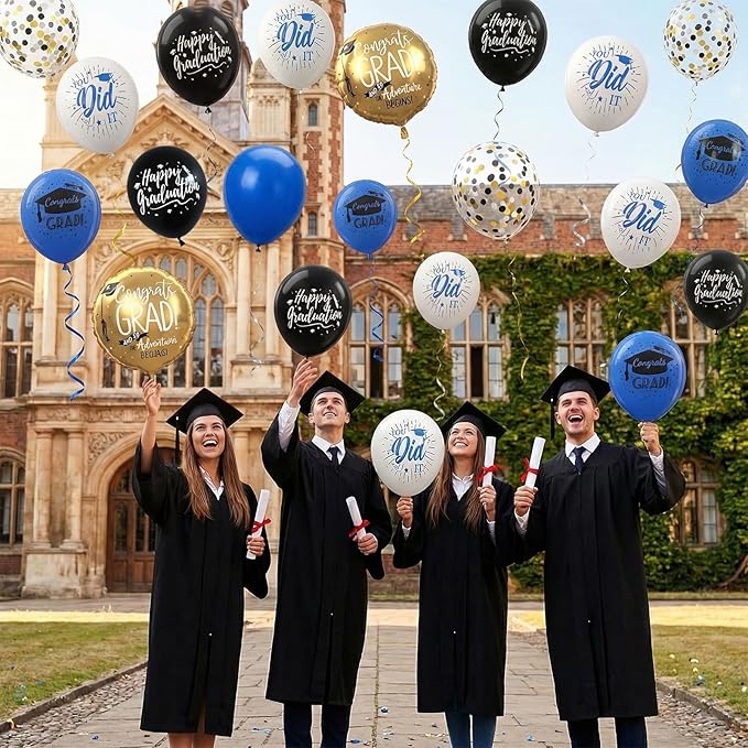 HILAVO Blue and Black Graduation Balloons 2026 Graduation Decoration