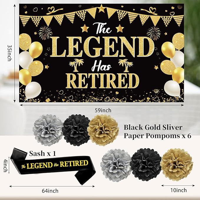 Retirement Party Decorations for Men Black Gold Happy Retirement