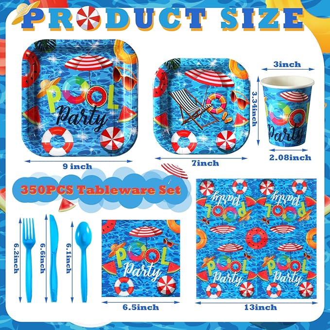350 Pcs Beach Plates and Napkins Set Beach Party Supplies for 50