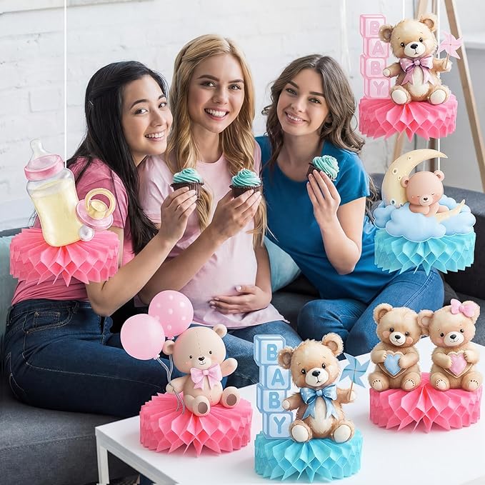 Bear Gender Reveal Decorations Includes 12pcs Pink and Blue Bear