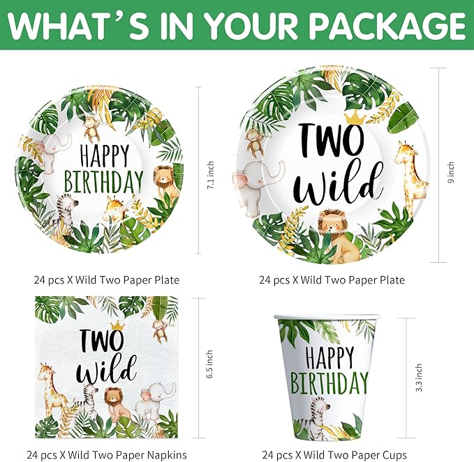 Jungle Animal Theme Two Wild Birthday Plates And Napkins Party