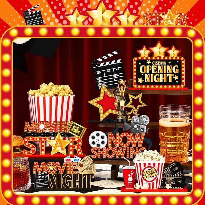 6 Pcs Movie Night Party Decorations Movie Wooden Table Centerpiece