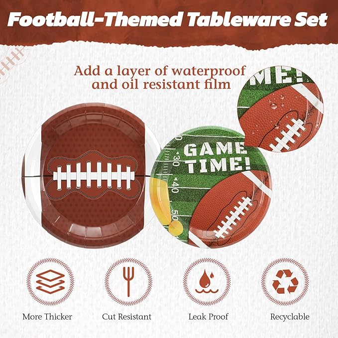 192 Pcs Football Paper Plates and Napkins Set Football Party