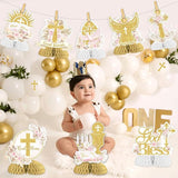 8 Pieces Baptism Honeycomb Centerpieces for Girls Pampas Grass