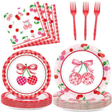 96Pcs Cherries Theme Plates and Napkins Pink Bow Cherry Birthday Party