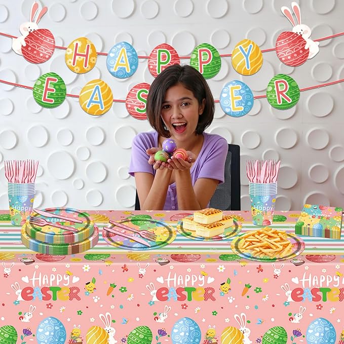 98PCS Easter Party Supplies Happy Easter Paper Plates and Napkins