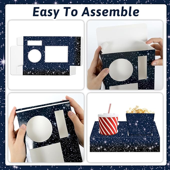 48Pcs Movie Night Supplies 24 Movie Night Snack Trays with 24 Popcorn