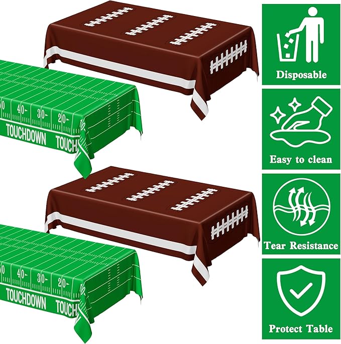 QZYL Football Party Supplies, Disposable Football Tablecloth, 4 PCS