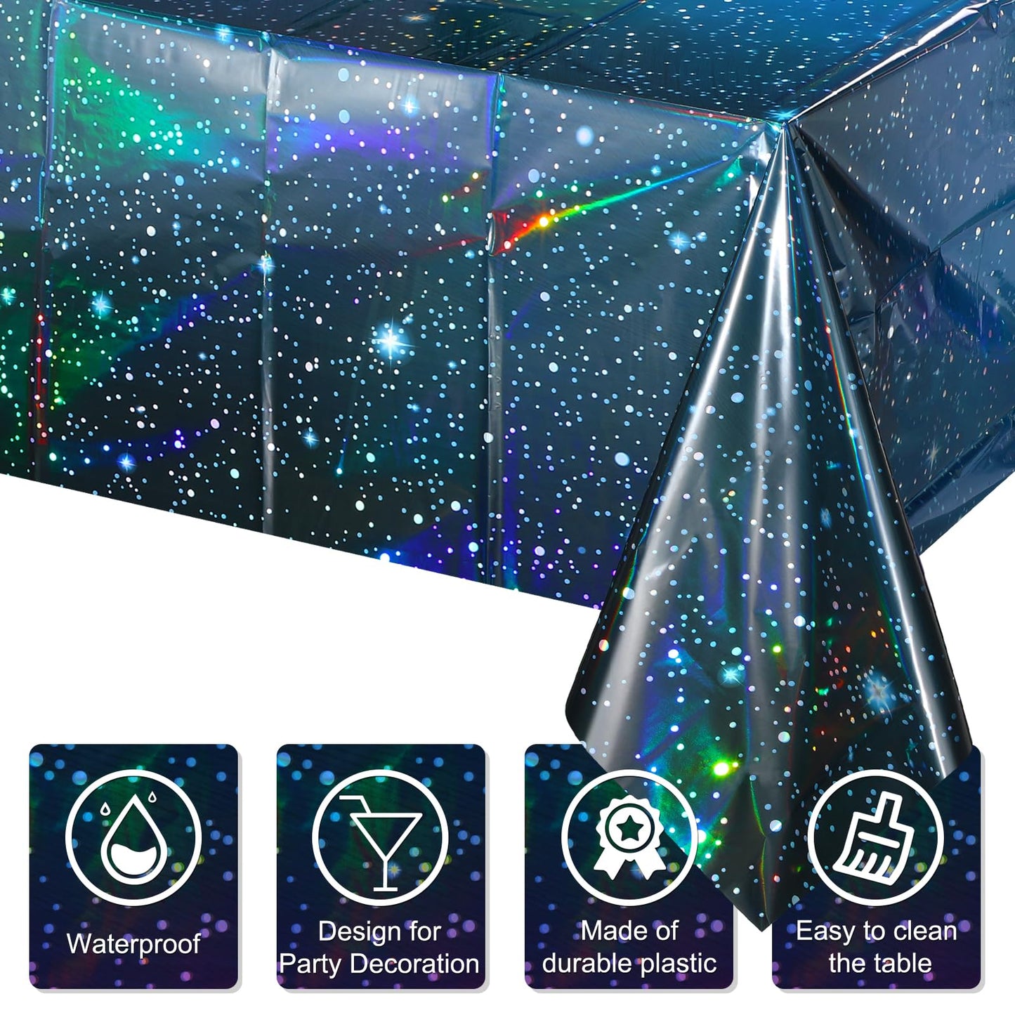 YIDAKO 6Pcs Iridescent Space Tablecloths, Disposable Plastic Blue