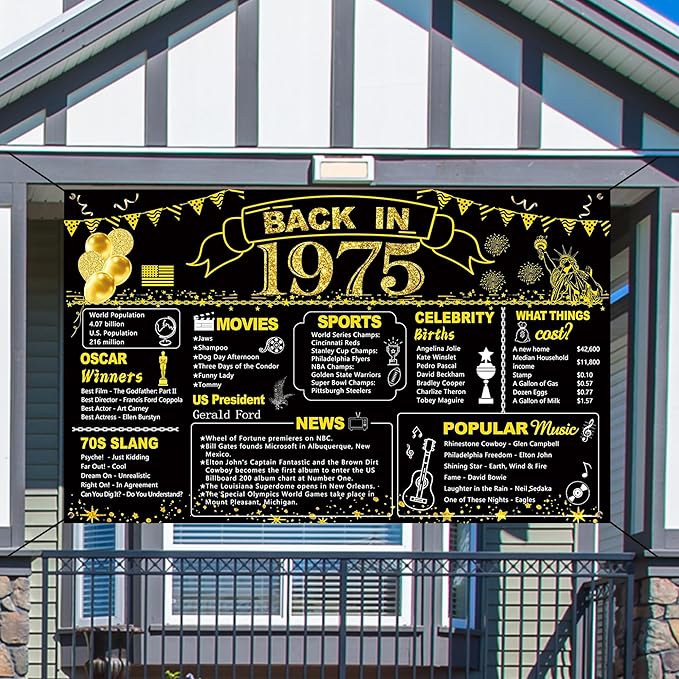 DARUNAXY 51st Birthday Black Gold Party Decoration, Back in 1975