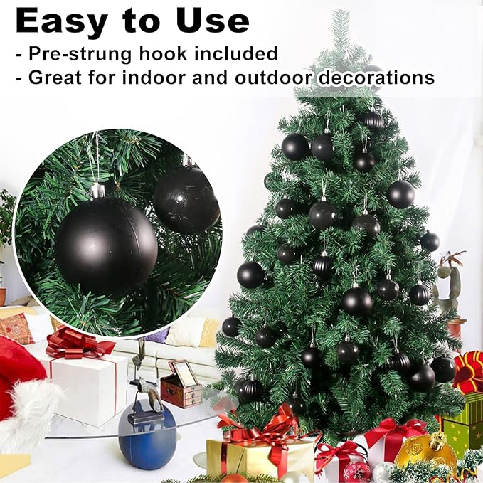 Black Set of XL (4.0") 4PCS Christmas Balls - Christmas Tree