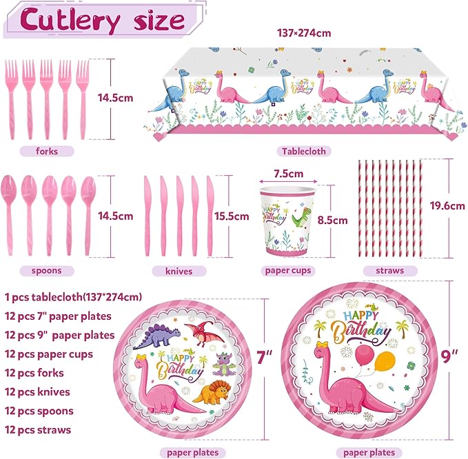 Party Spot! 150 pcs Dinosaur Birthday Party Supplies For Girls