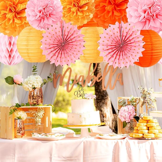 Pink Orange Groovy Thanksgiving Engagement Party Decorations 14pcs