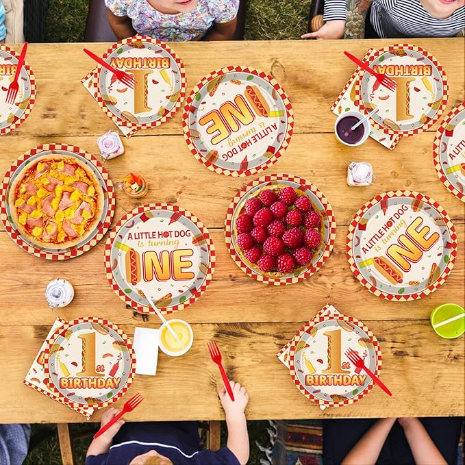 96Pcs Hot Dog Party Supplies 1st Birthday Plates and Napkins Fast