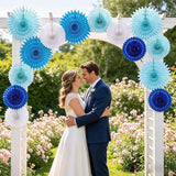 SUNBEAUTY Pack of 13 Blue White Hanging Honeycomb Paper Fans Party