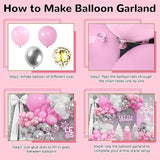 Pink and Silver Balloon Arch Kit, Pastel Pink and White Metallic