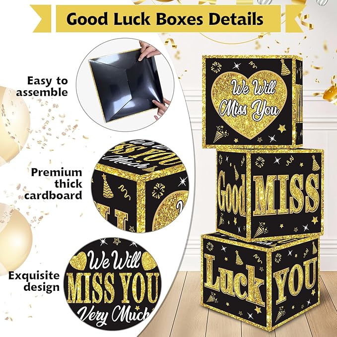Kircirx 3pcs Going Away Party Decorations Boxes for Men Women, Black