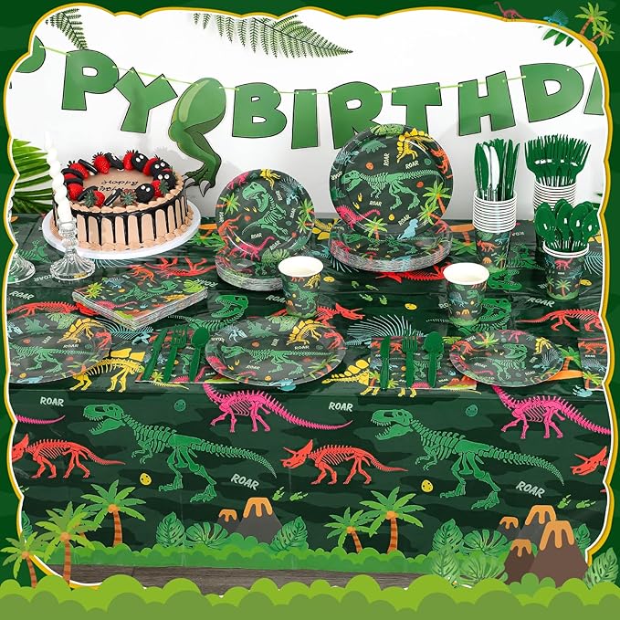 177 Pcs Dinosaur Birthday Party Supplies 25 Guest Dinosaur Theme