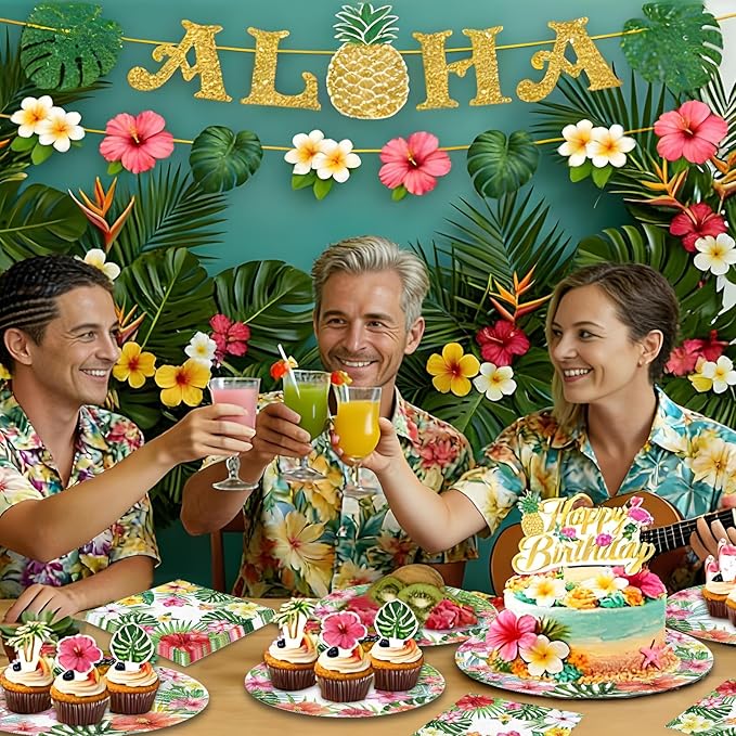 180PCS Hawaiian Luau Party Supplies – Hawaiian Tropical Paper Plates