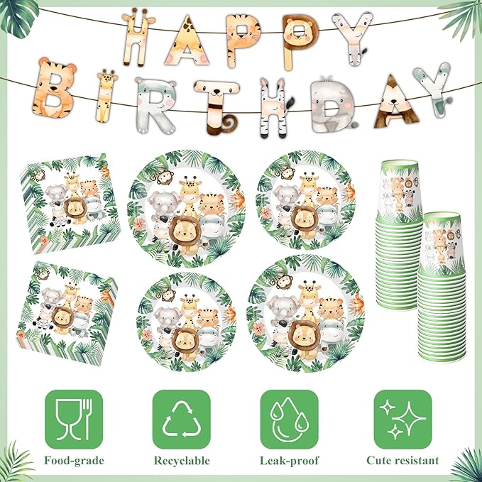 403 Pcs Safari Birthday Decorations for 50 Jungle Animal Birthday