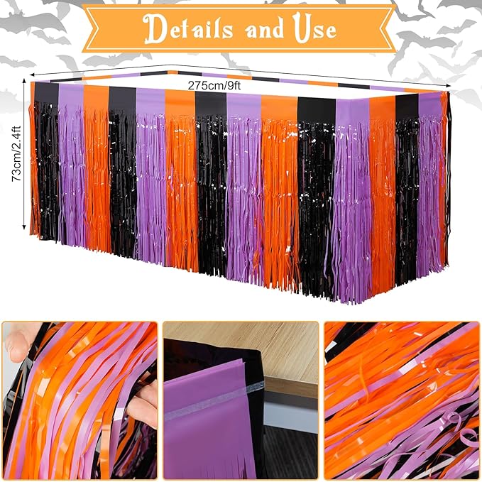 6 Pack Halloween Table Skirt Decorations Orange Purple and Black