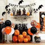 4 Set Halloween Balloons Black Orange Confetti White Balloon Stand