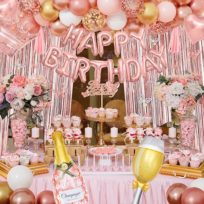 Rose Gold Birthday Party Decorations for Women Girls Rose Gold Pink