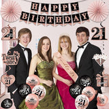 21st Birthday Decorations for Her 33pcs 21 Crown and Sash Black Rose
