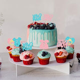 24Pcs Boy or Girl Cupcake Toppers Glitter Gender Reveal Onesie