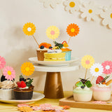 Henoyso 48 Pcs Daisy Cupcake Toppers Groovy Spring Flower Cake Topper