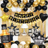 Black and Gold Party Decorations for Men with Happy Bithday Banner,