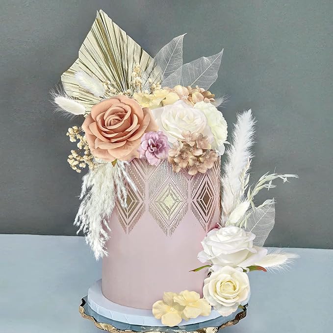 33 PCS Boho Cake Topper Decorations Vintage Artificial Rose Flowers