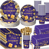 194 Pcs Purple Gold Happy Retirement Party Decorations Supplies