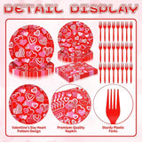 96 Pieces Valentine's Day Tableware Set Red Heart Disposable Plates