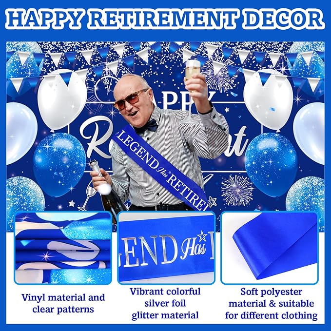 Happy Retirement Party Decorations for Men Women Blue Silver Happys