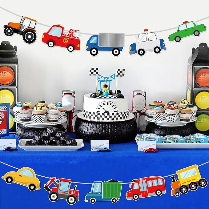 Hooqict Happy Birthday Banner Transportation Birthday Decorations Car