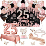 25th Birthday Decorations for Women 49pcs Black Rose Gold Black