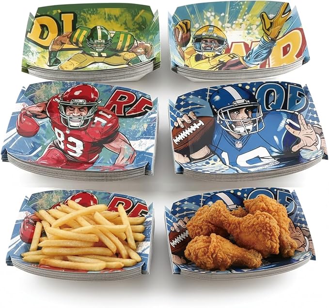 60 PCS Football Party Supplies Paper Food Trays Comic Style Football