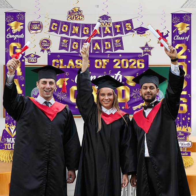 Graduation Decorations 2026 Purple and Gold Graduation Party Decor