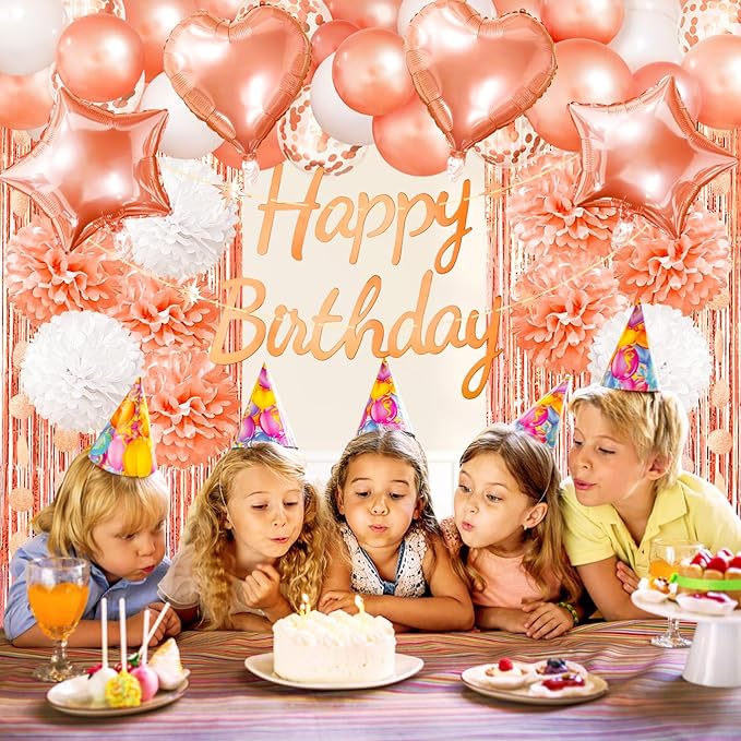 Rose Gold Birthday Party Decorations Happy Birthday Banner Rose