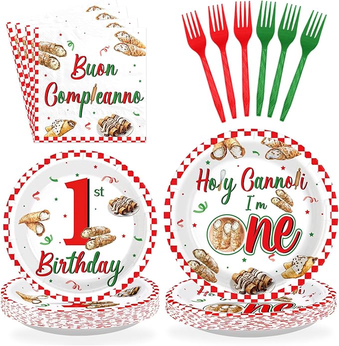 96Pcs Cannoli 1st Birthday Decorations Holy Cannoli I'm One Plates