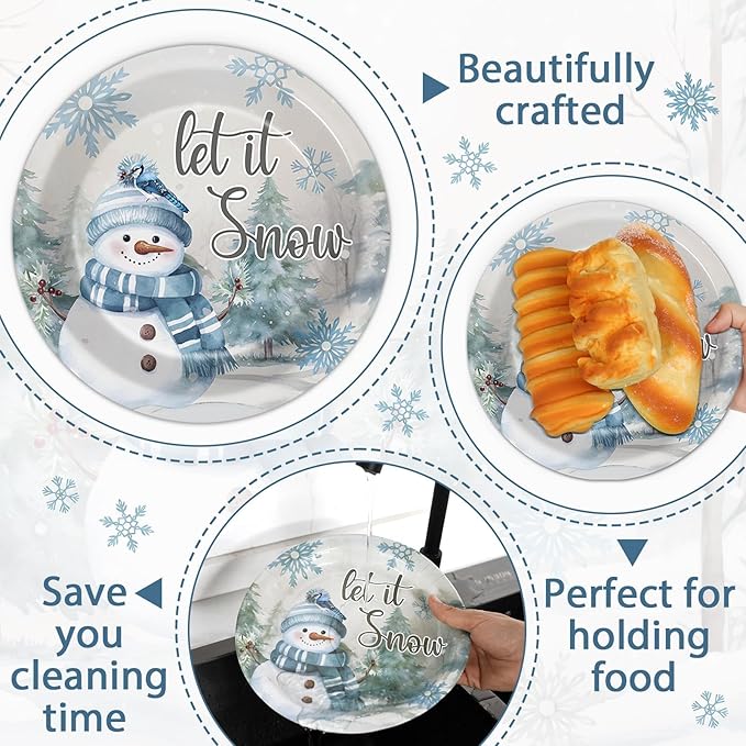 96pcs Christmas Party Plates and Napkins Blue and Gray Winter