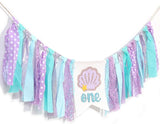 Mermaid One Year High Chair Banner Under The Sea 1st Birthday Party