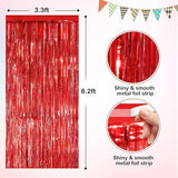 Red Metallic Tinsel Foil Fringe Curtains, 4 Pack 3.3x8.3 Feet